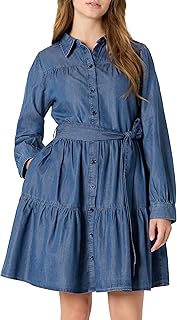 Amazon Essentials Women's Standard Cut Button Down Long Sleeve Denim Cambray Midi Dress