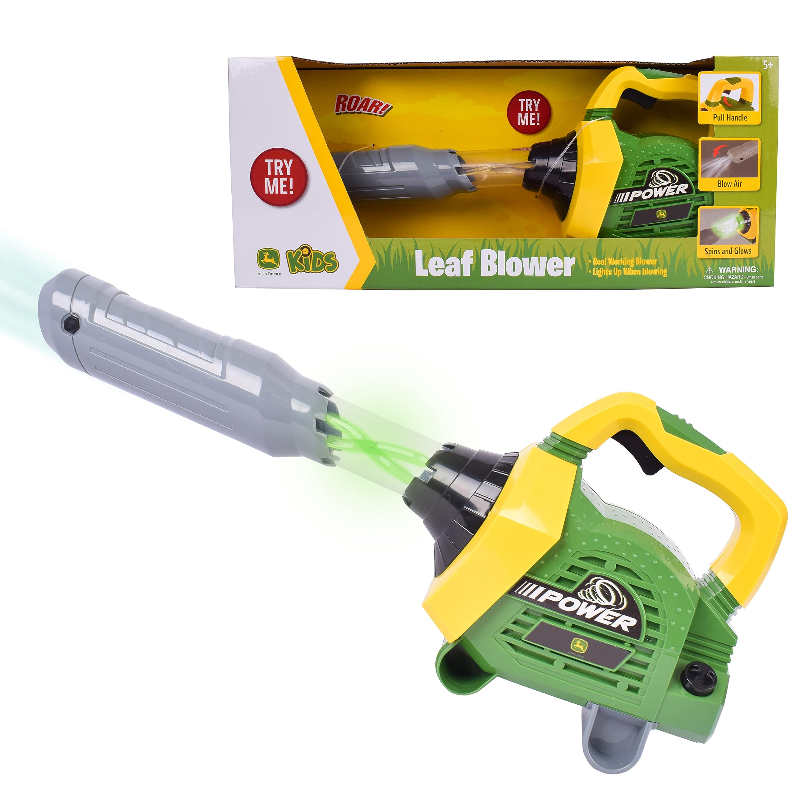 John Deere Leaf Blower Toy for Kids – Pretend Construction Tool with Lights and 