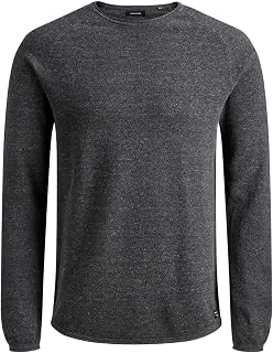 JACK & JONES JJEHILL Men's Knitted Pullover Crew Neck Basic Long Sleeve Sweater Cotton Shirt