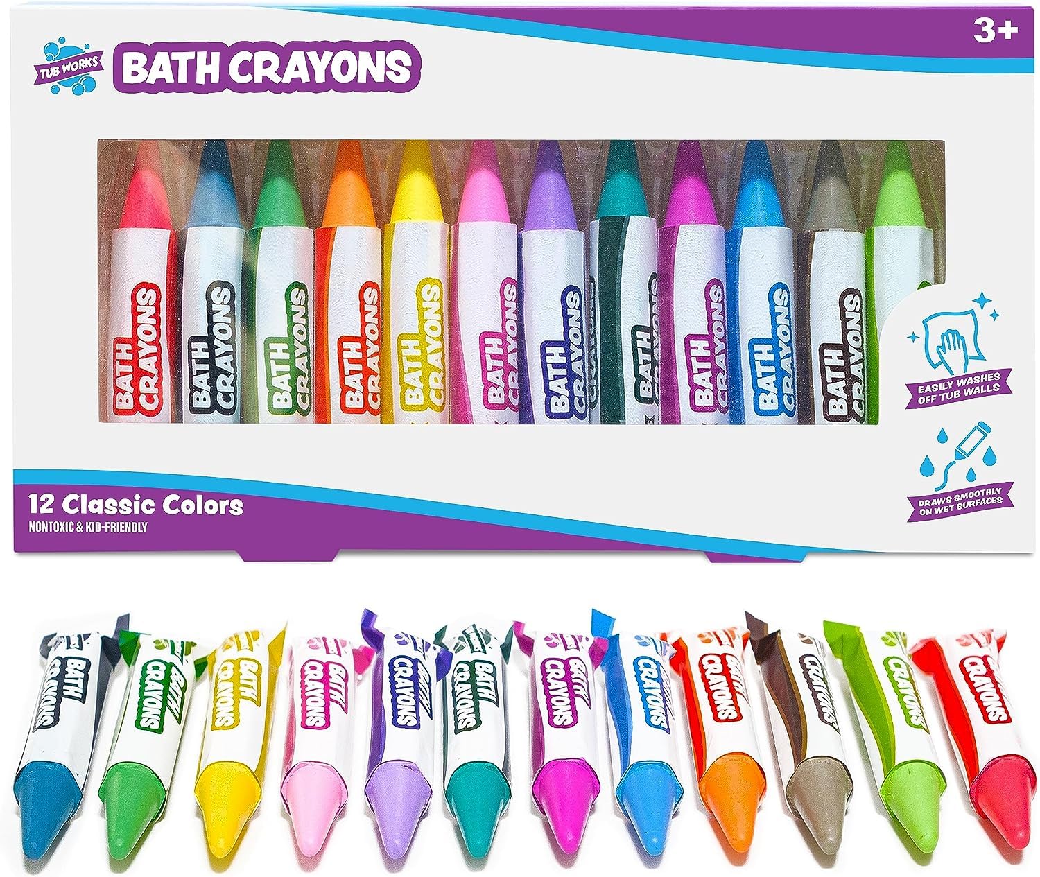 Tub Works® Smooth™ Bath Crayons Bath Toy, 12 Pack | Nontoxic, Washable Bath Cray