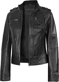 fjackets Real Lambskin Leather Jacket Women - Women's Stand Collar Style Leather Jackets Casual Fashion Womens Outerwear