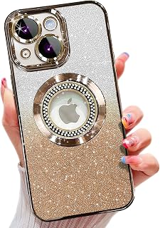 Misscase Case for iPhone 15, Compatible with MagSafe, with Camera Protection, Glitter TPU Mobile Phone Case Compatible with iPhone 15, Shockproof, Scratch-Resistant, Cute Phone Case for Women and Girls, Golden