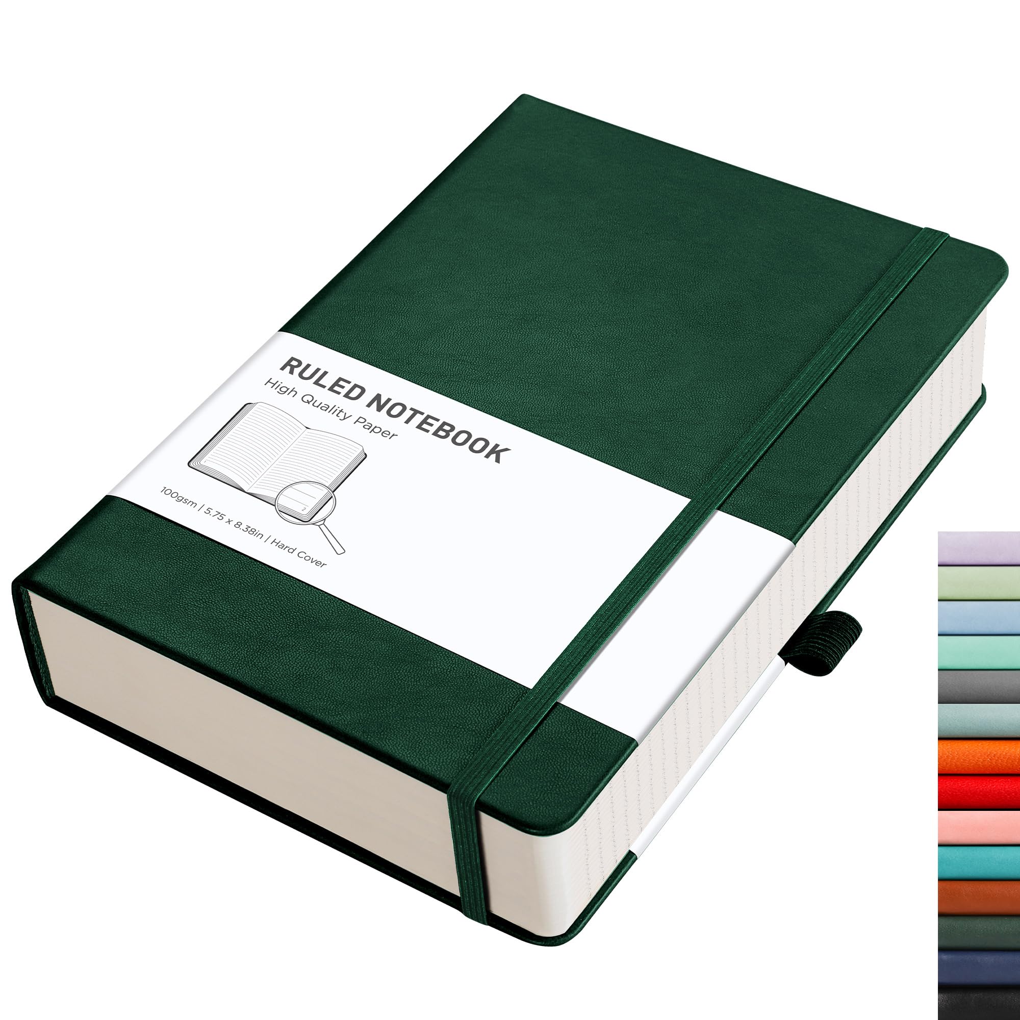 RETTACY A5 Lined Notebook, Hardcover Journal, 320 Pages, Dark Green | Leather No