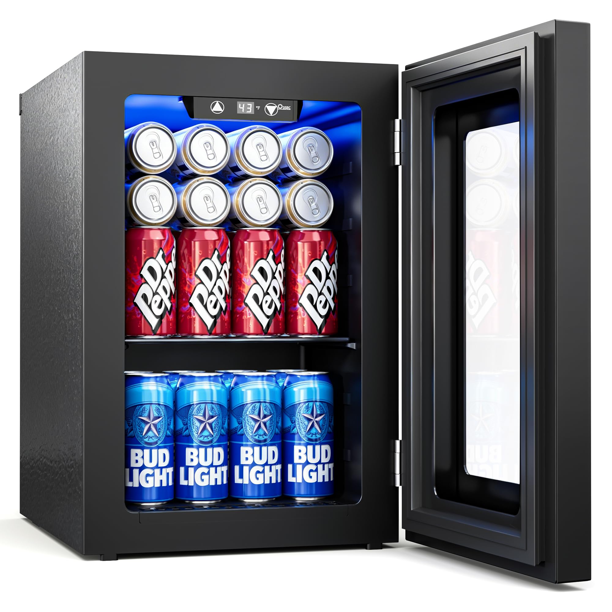 0.6 Cu.ft Beverage Cooler, Compressor Glass Door Mini Fridge 40-61°F Black | Fre