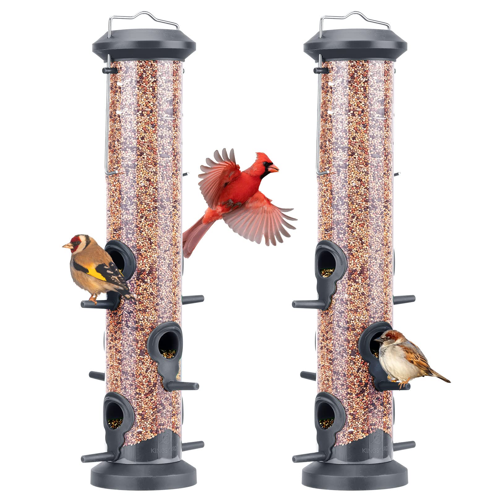 Kingsyard 2 Pack Tube Feeders with 6 Feeding Ports for Outdoors Hanging, Premium