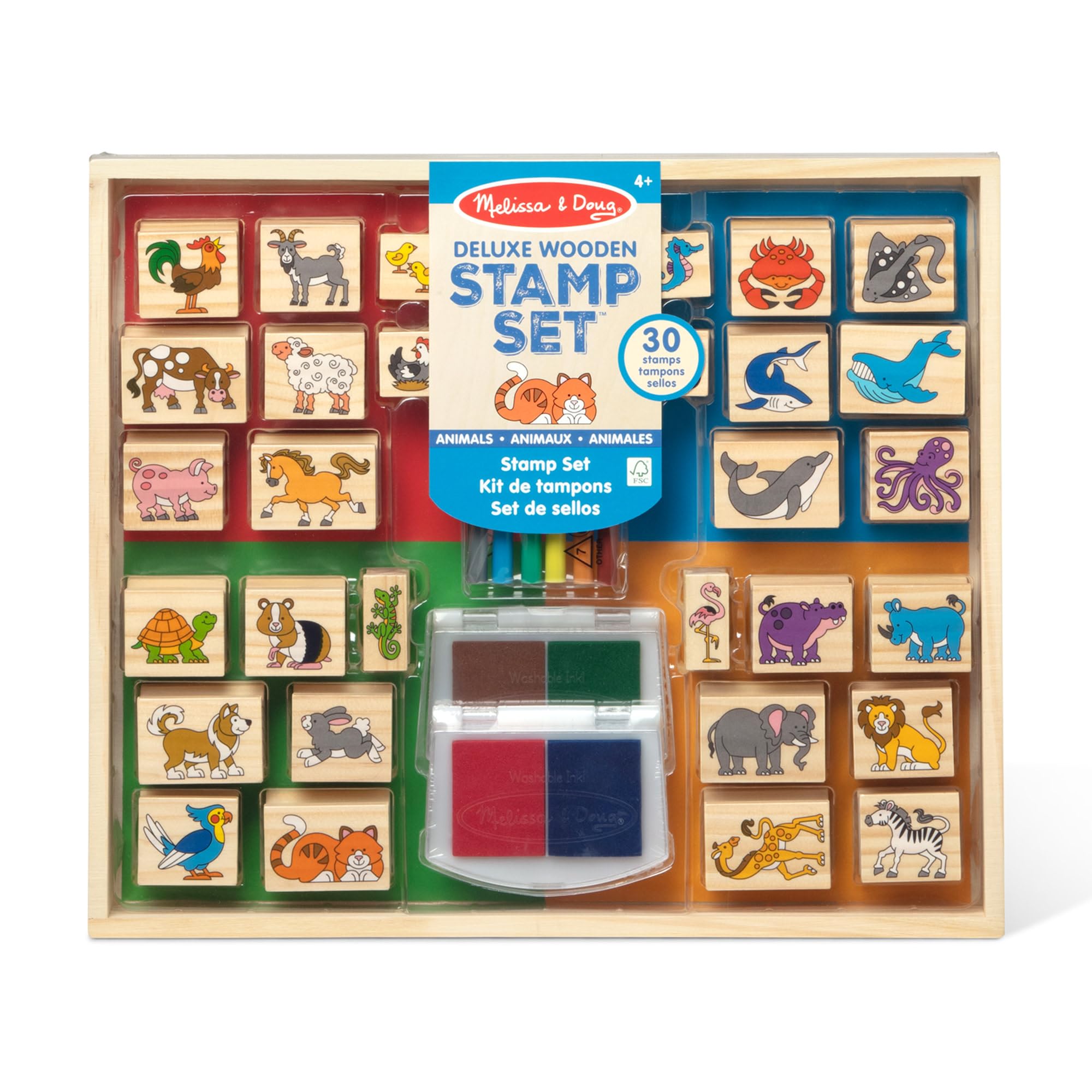 Melissa & Doug Deluxe Animals Wooden Stamp Set With Markers | 38 Piece Set, 30 W
