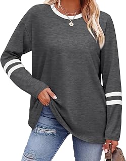 Sampeel Long Sleeve Shirts for Women Color Block Casual Tops Fall Outfits 2026 Basic Tees Trendy Spring Clothes