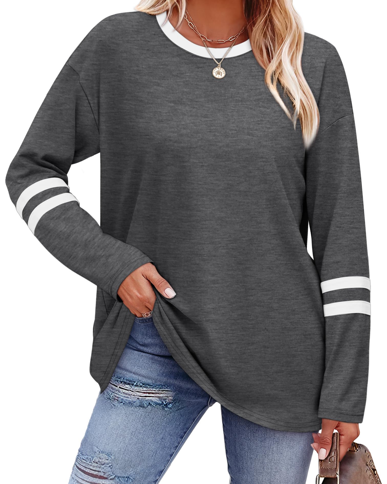 Sampeel Long Sleeve Shirts for Women Color Block Casual Tops Fall Outfits 2026 B