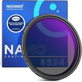 NEEWER 58mm True Colors Hard Stop Variable ND Filter ND2-32 (1-5 Stops) Limited Neutral Density Filter, Multi Coated HD Optical Glass/No X Cross/Aluminum Frame/Water/Scratch/Fingerprint Resistant