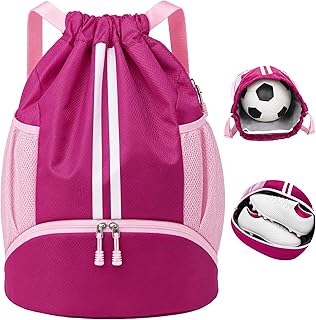 JELUTAR Soccer Bag, Drawstring Soccer Backpack with Shoe Compartment