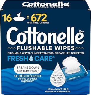 Flushable Wet Wipes, Cottonelle FreshCare, Biodegradable & Septic Safe, 16 Flip-Top Packs of 42 (672 Wipes)