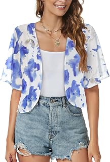 Women Shrug Chiffon Cardigan Open Front Short Sleeve Sheer Bolero for Dress