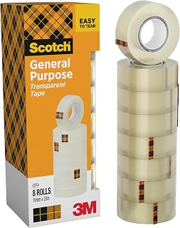 Scotch Clear Adhesive Tape - 8 Rolls - 19mm x 33m - General Purpose Adhesive Tape for School, Home & Office