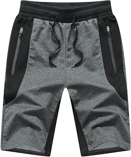 JustSun Mens Shorts Casual Sports Joggers Shorts with Elastic Waist Zipper Pockets