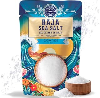 Grownd 1lb of Coarse Baja Gold Sea Salt, Unrefined Organic Sea Salt - 454g | Rich in Vitamins, Light Grey, Unrefined, Over 80 Trace Minerals, No Additives
