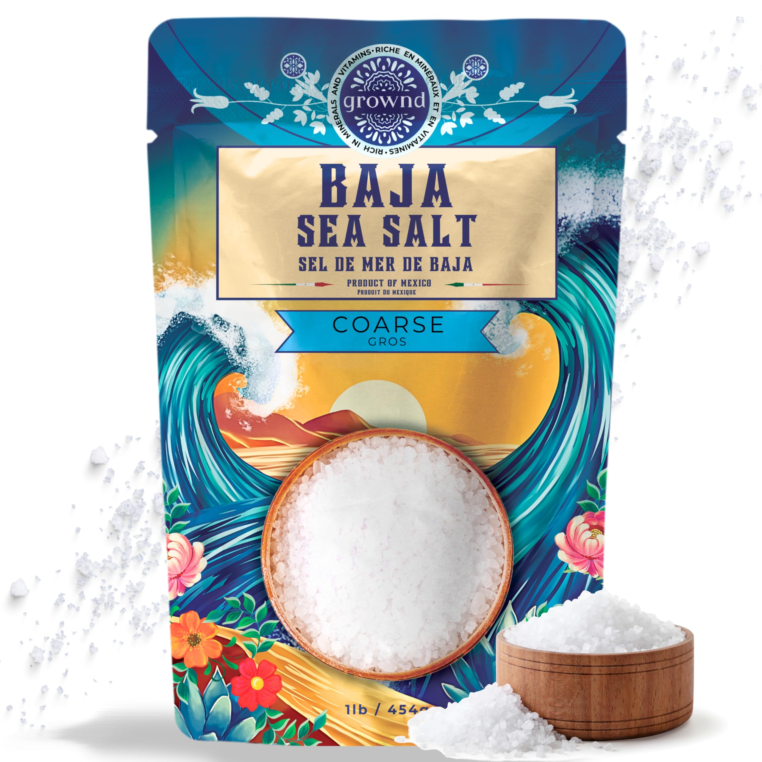 Grownd 1lb of Coarse Baja Gold Sea Salt, Unrefined Organic Sea Salt - 454g | Ric