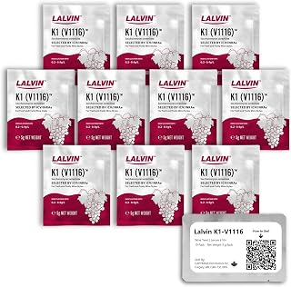 Lalvin K1-V1116 Wine Yeast (10 Pack) - Sold by CAPYBARA Distributors Inc. | Make Wine Cider Mead Kombucha At Home, 5 g Sachets, Saccharomyces cerevisiae
