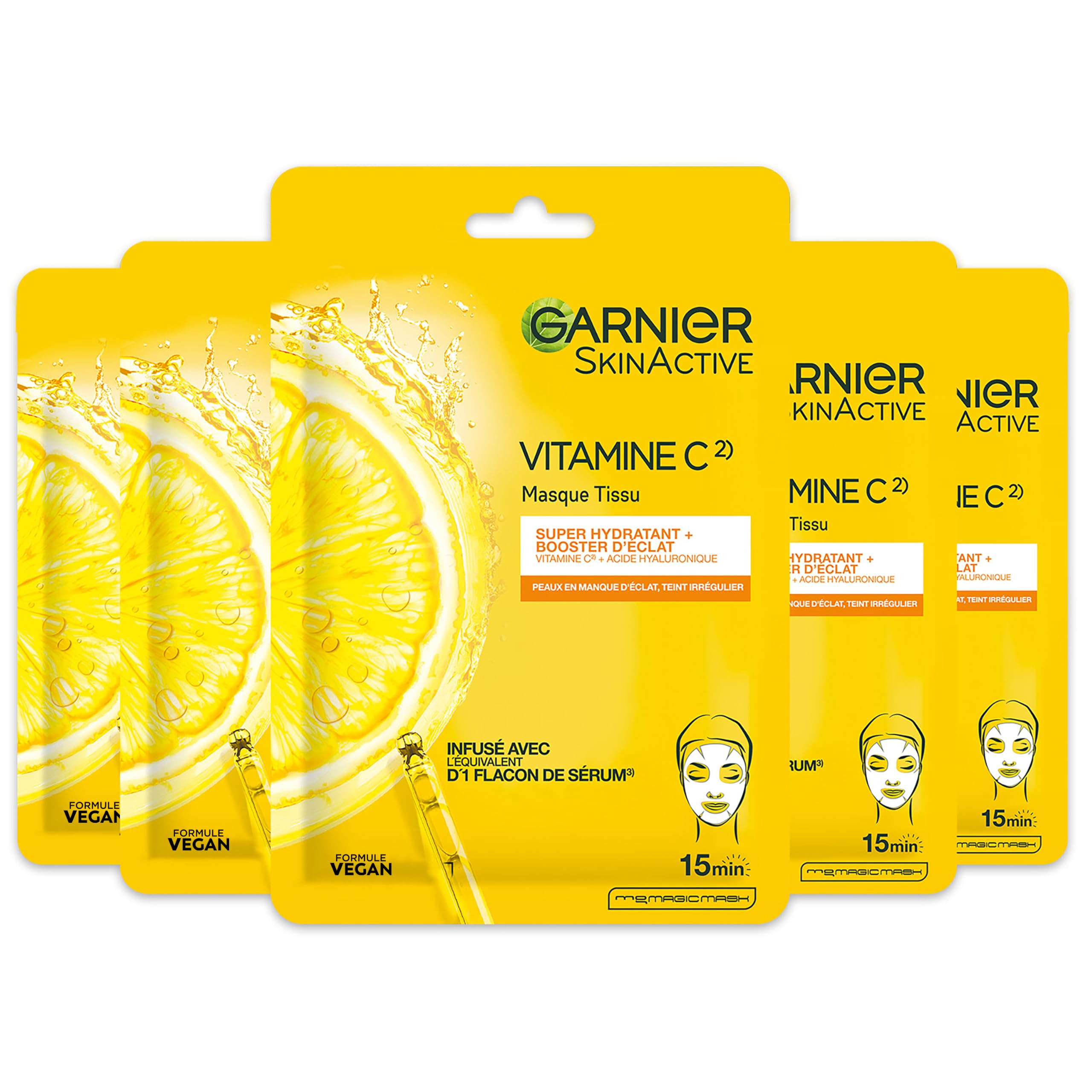 Garnier Skin Active Vitamin C Radiance Booster Tissue Masks Pack of 5