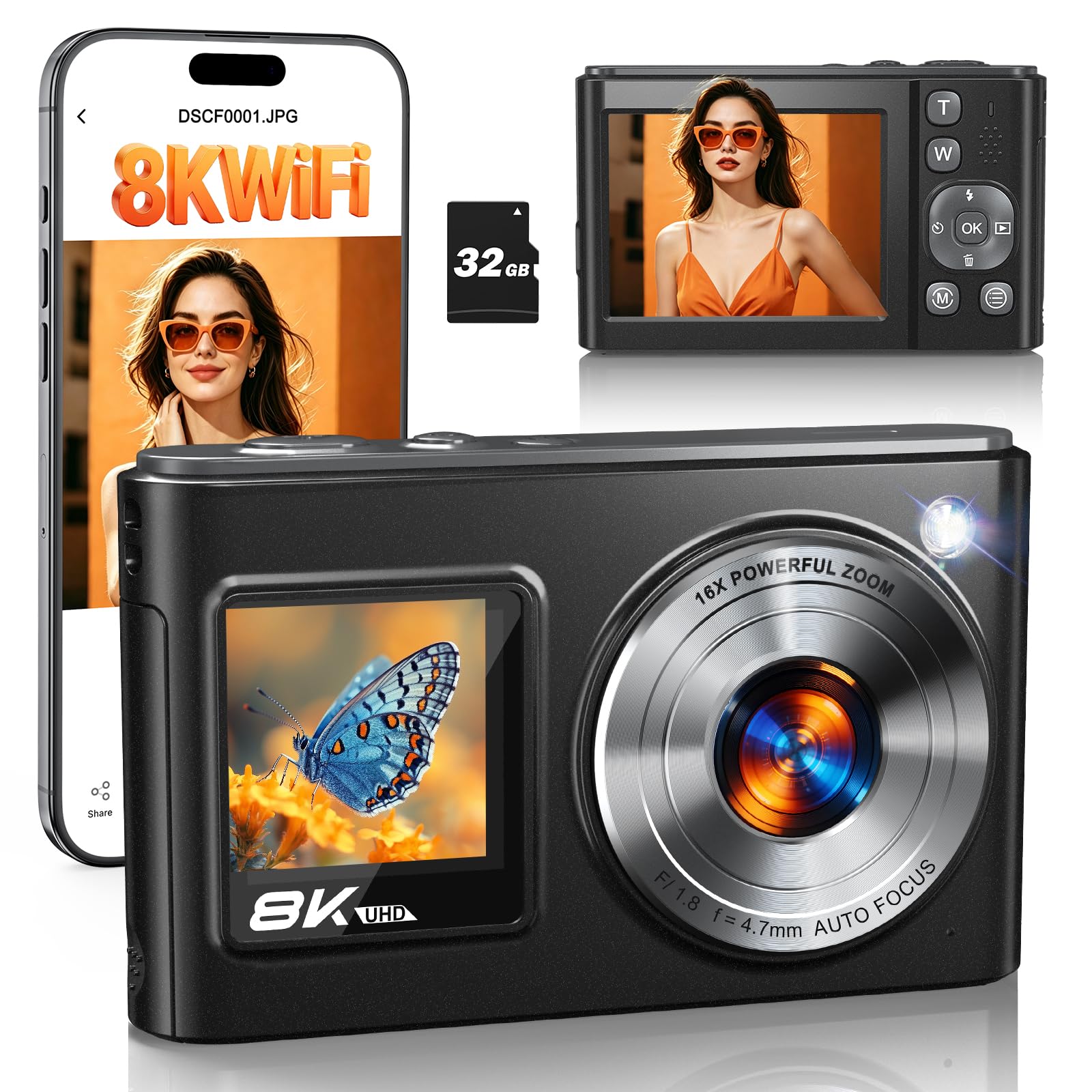 8K Digital Camera for Photography 96MP WiFi Dual Screen Camera for Kids | Vloggi