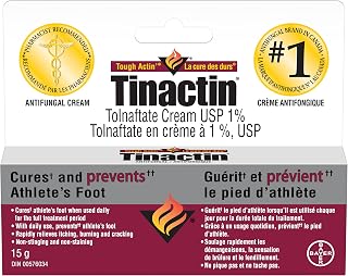 Tinactin Antifungal Cream: Cures and Prevents Athlete's Foot, Rapidly Relieves Itching, Burning and Cracking - Non-Stinging, Non-Staining Formula; Medicated Tolnaftate Cream (15g)