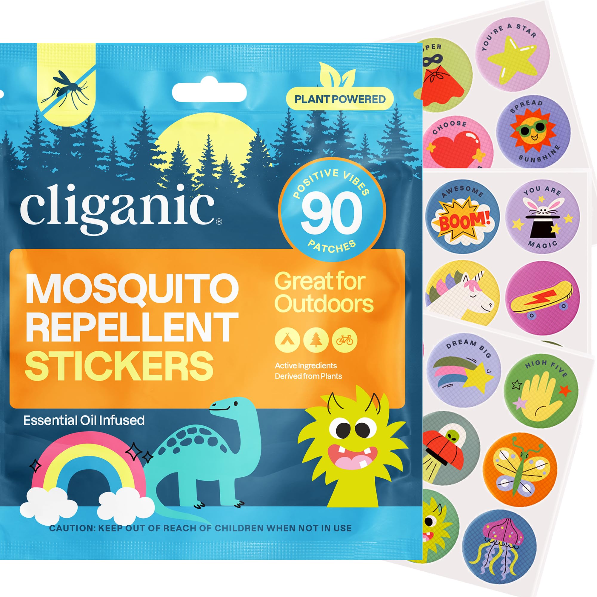 Cliganic Mosquito Repellent Stickers for Kids & Adults, Bug Patches, 90 Pk | Nat