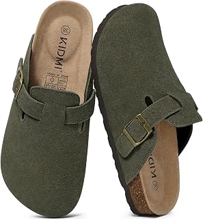 KIDMI Genuine Suede Clogs Women Cork Footbed Leather Mules Arch Support