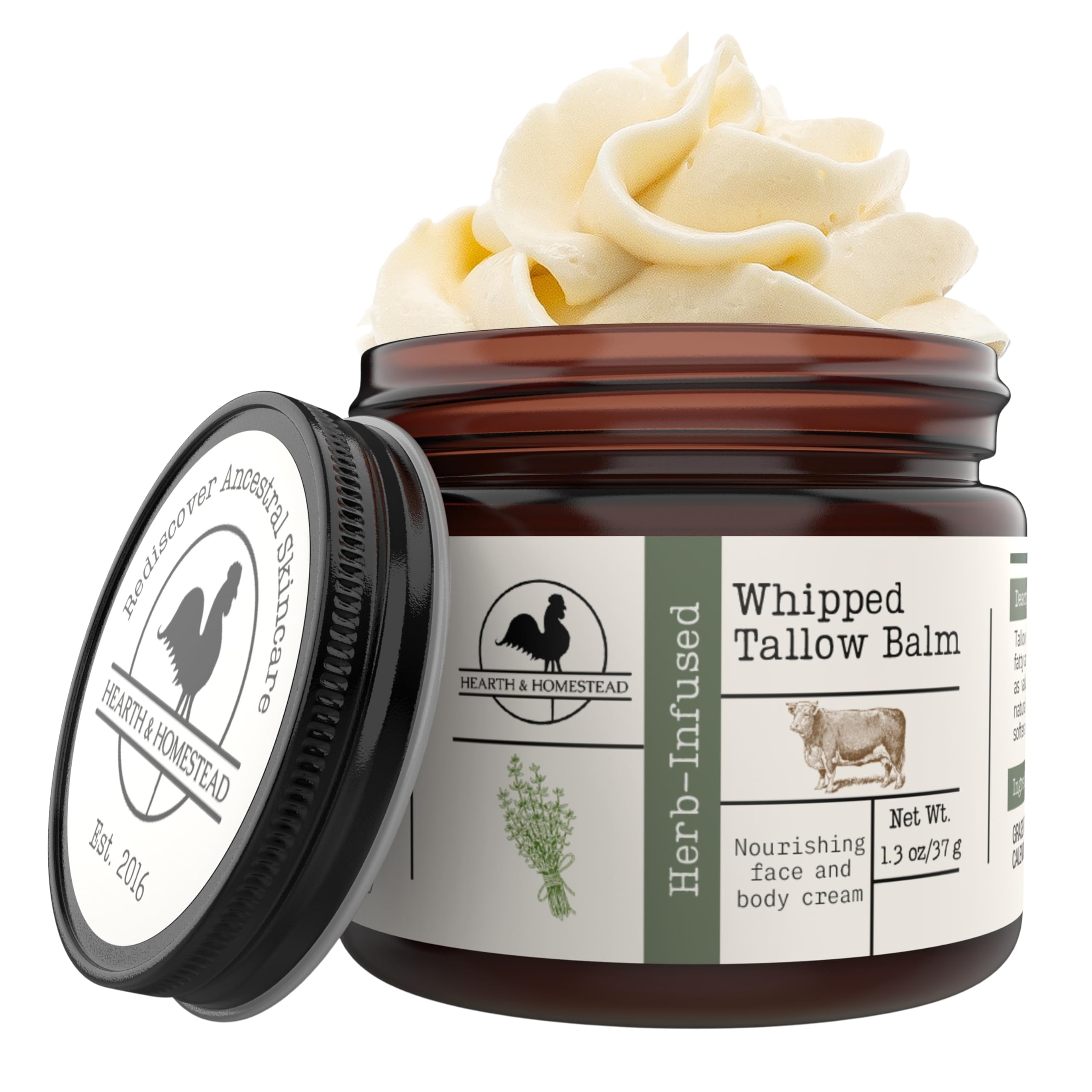 Hearth & Homestead Whipped Beef Tallow for Skin & Face, Unscented, 1.3oz | 100% 