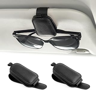 Shering Sunglasses Holder for Car Sun Visor, Magnetic Clip, Black, 2 Pack | Magnetic Leather Eyeglass Hanger Clip for Car Visor, One-Hand Easy Operation, Interior Car Accessories for SUV &amp; Truck