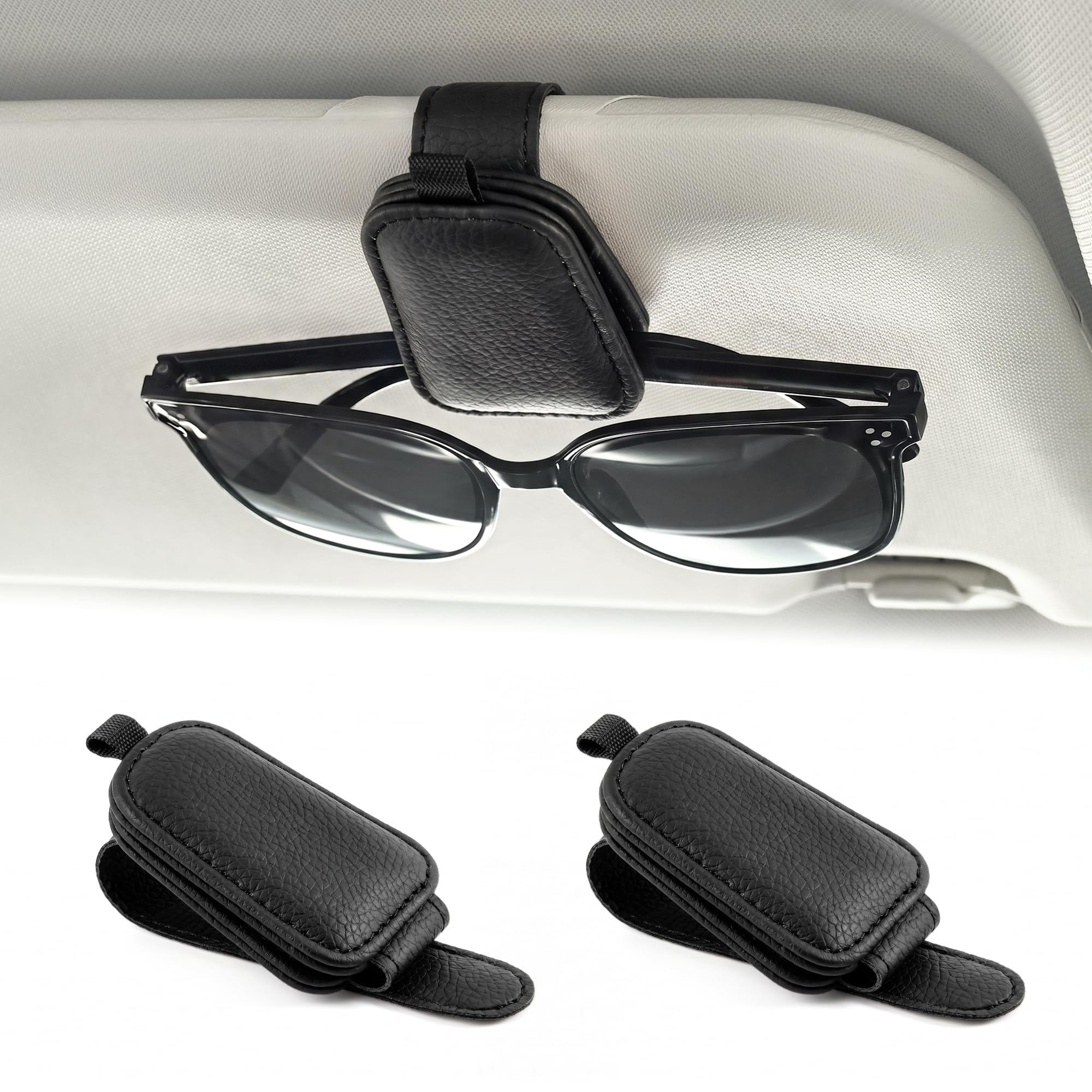 Shering Sunglasses Holder for Car Sun Visor, Magnetic Clip, Black, 2 Pack | Magn