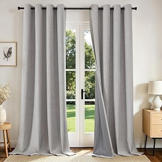 Joydeco 100% Blackout Curtains 2 Panels for Living Room - Linen Black Out Curtains 84 Inch Long Room Darkening Opaque Curtains for Bedroom, Thermal Insulated Drapes Privacy Protection 2 Panels Set