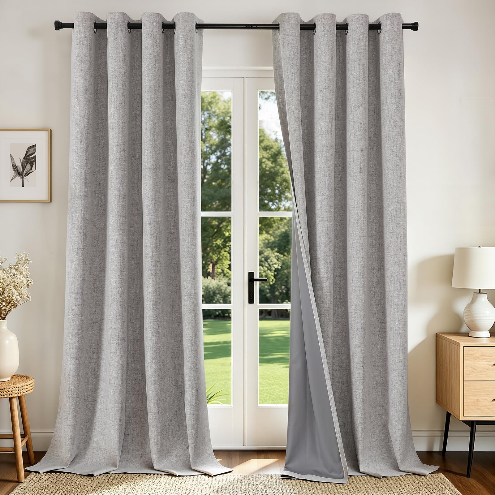Joydeco 100% Blackout Curtains 2 Panels for Living Room - Linen Black Out Curtai