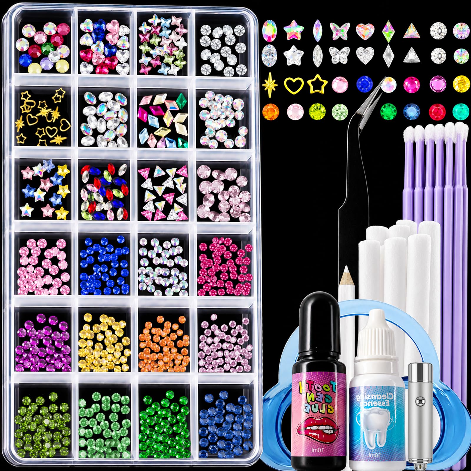 CiikDux DIY Tooth Gem Kit | 770 Crystals, 12 Shapes Bedazzle Gems, Professional 