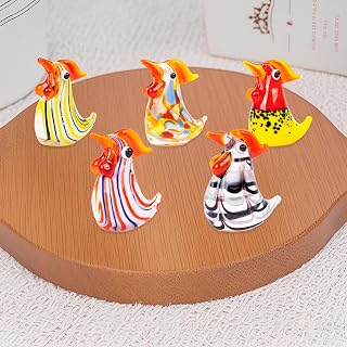 5 Pieces Hand Blown Rooster Art Glass Figurines, Rooster Animal Statues for Home Decor, Display and Gift (MIX1)