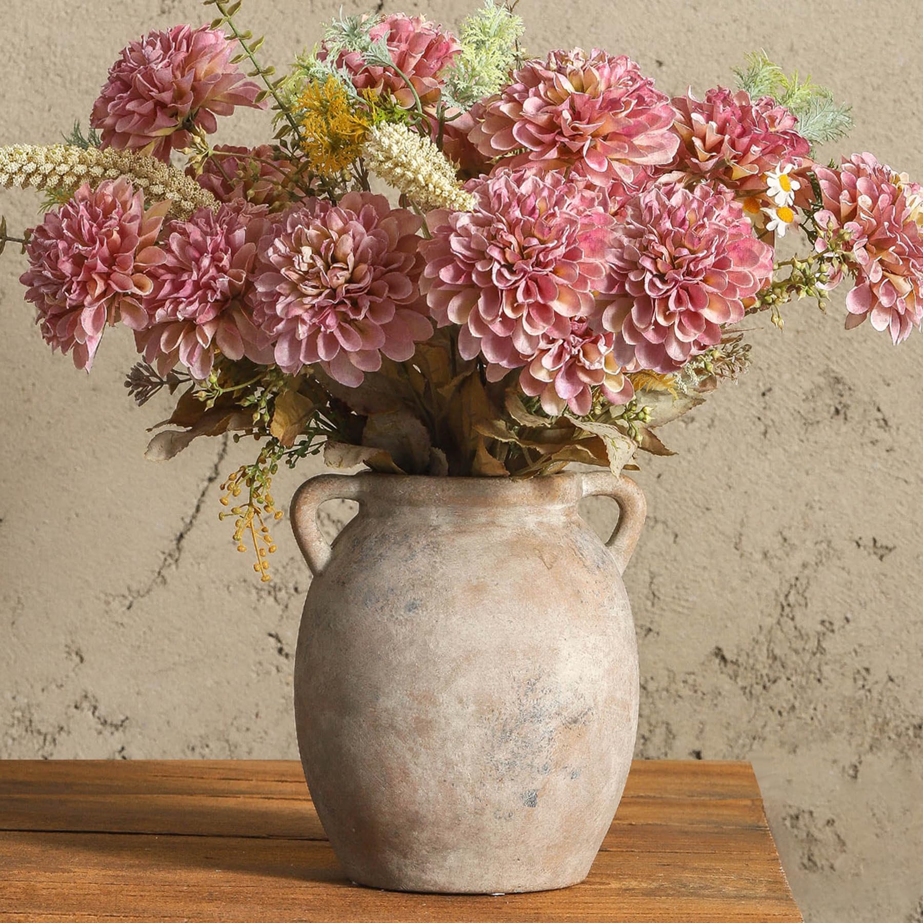 Dobbyby Ceramic Flower Vase 7.6 inch Farmhouse Rustic Vase Decorative Pottery Te