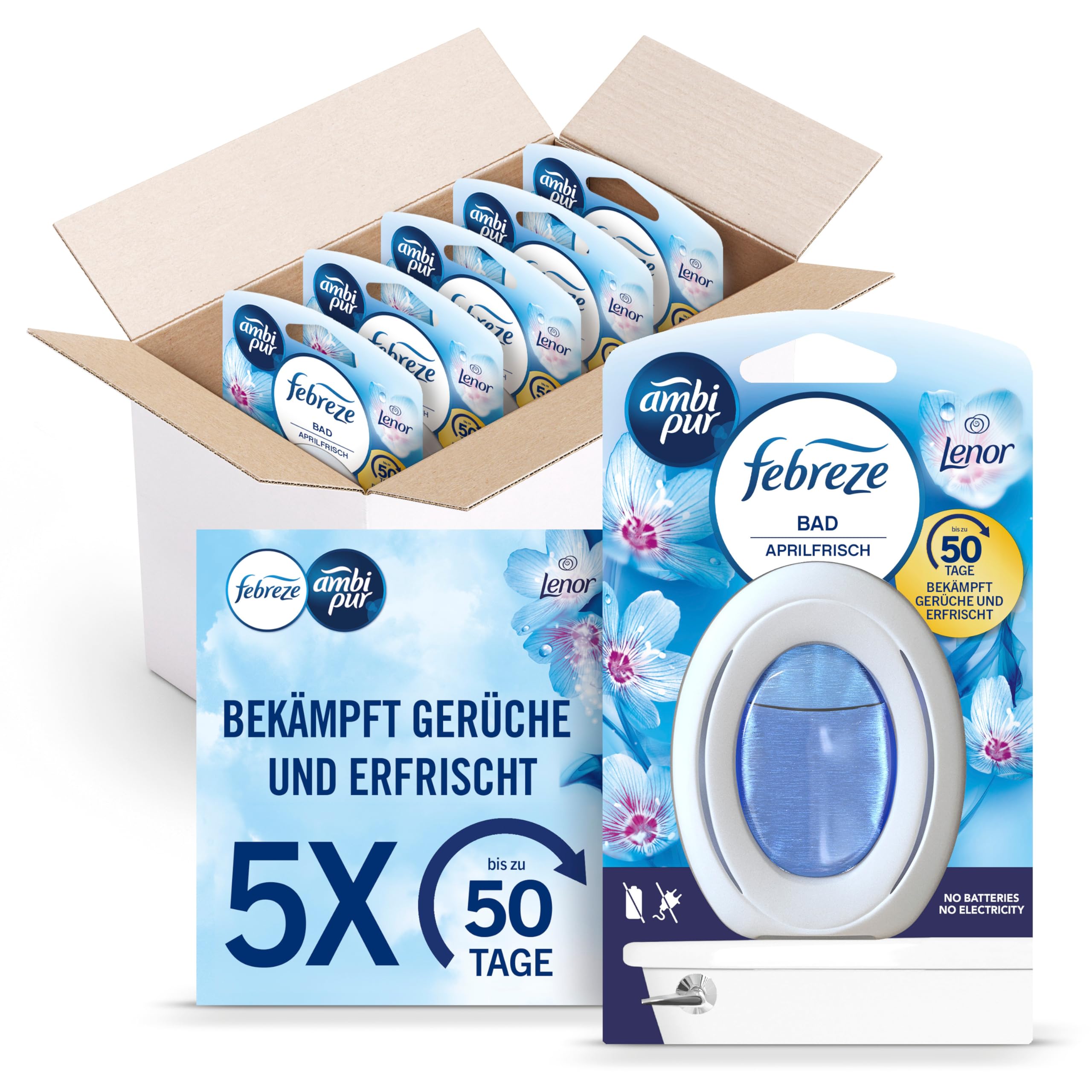 Febreze April Fresh Bath Air Freshener (Pack of 5) | Fights and prevents bath od