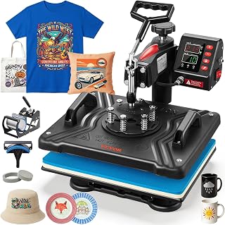 VEVOR Heat Press Machine 12"x15" 5 in 1 360° Swing Away Shirt Press Machine | For T Shirts Hat Cap Mug Plate, Digital, Fast and Even Heating, Professional, for Sublimation and Heat Transfer Projects