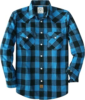 Dubinik® 6 oz Flannel Shirt for Men Pearl Snap Western Cowboy Long Sleeve