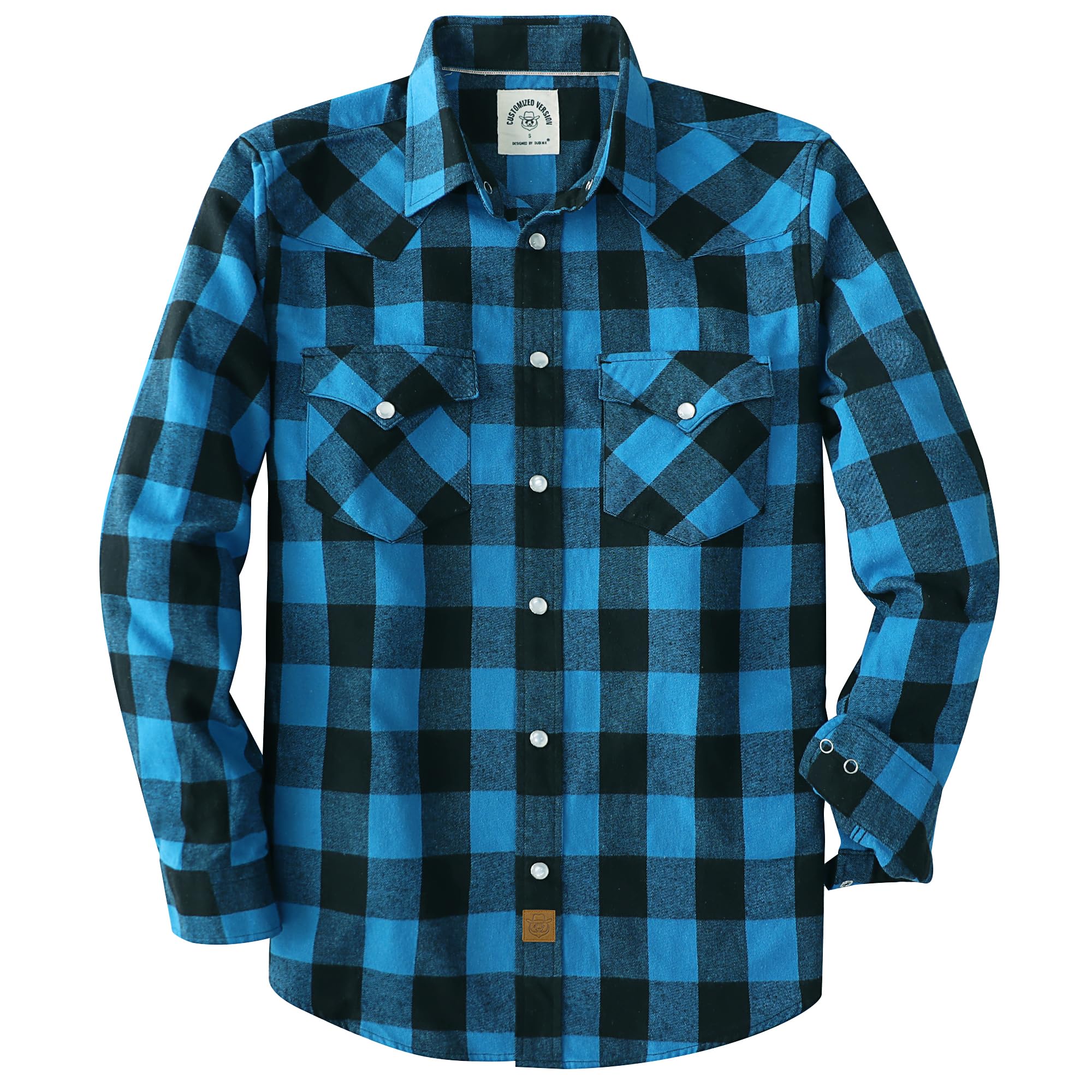 Dubinik® 6 oz Flannel Shirt for Men Pearl Snap Western Cowboy Long Sleeve