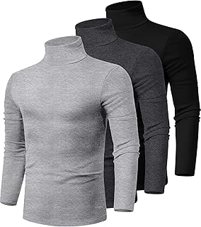 Ficerd 3 Pack Men's Turtleneck Long Sleeve Shirts Cotton Tops