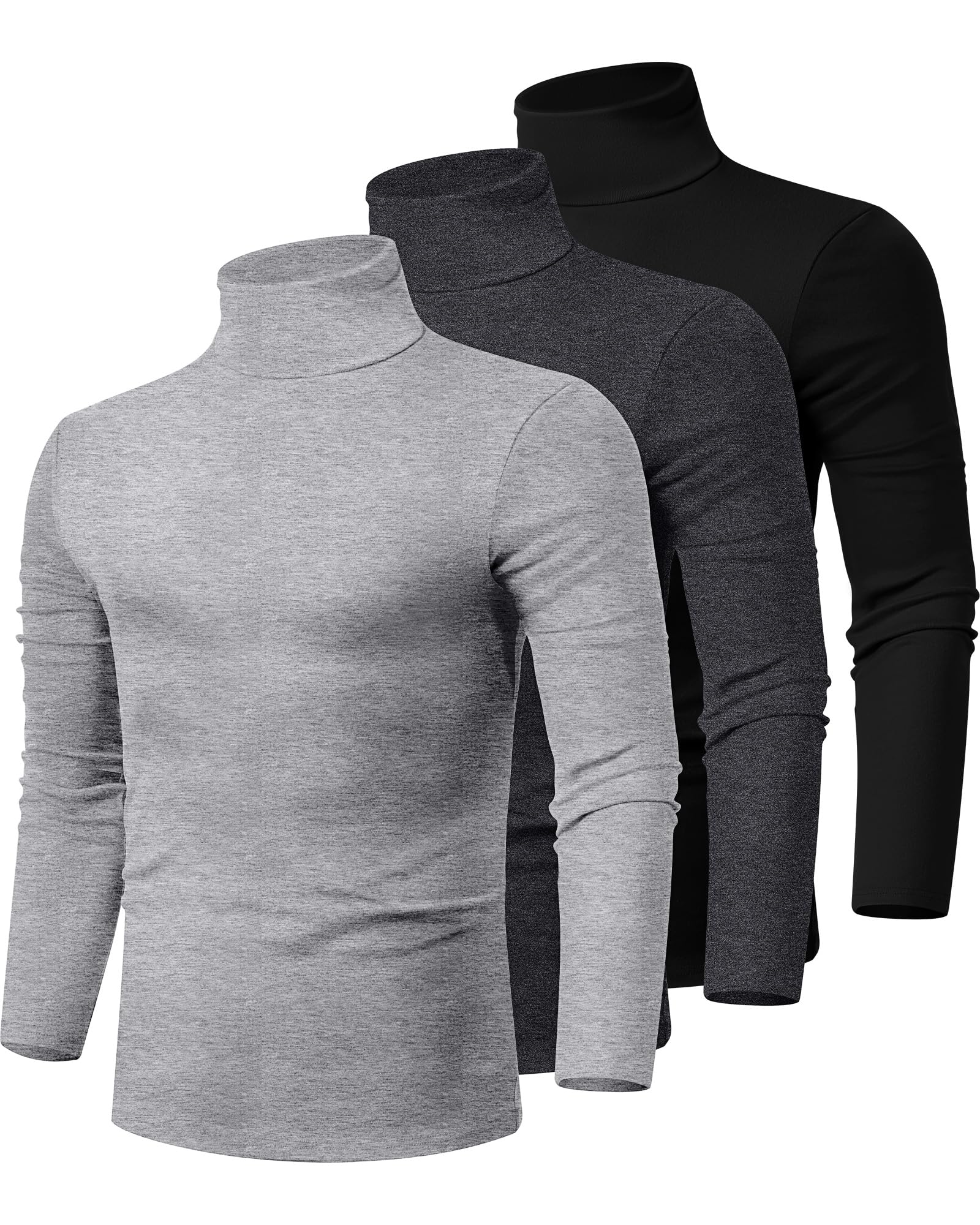 Ficerd 3 Pack Men's Turtleneck Long Sleeve Shirts Cotton Tops