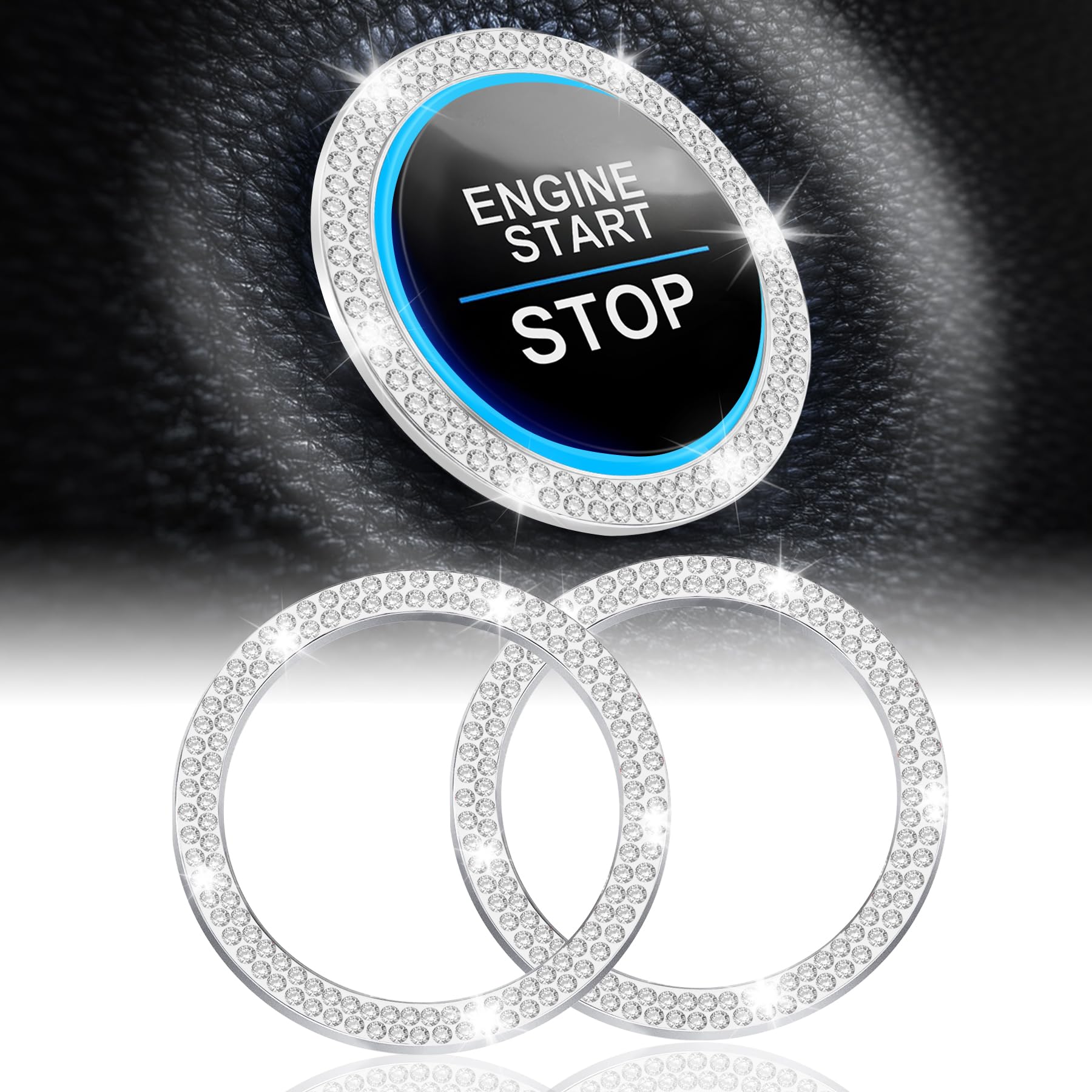 LivTee 2 PCS Crystal Double Rhinestone Car Engine Start Stop Decoration Ring, Bl