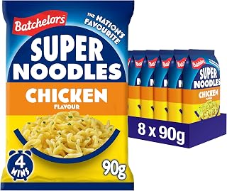 Batchelors Super Noodles Tasty Chicken Flavour, 90 g (8-Pack) | Quick & Convenient Meal, Ready in 4 Minutes, Savoury & Delicious Snack, Perfect for On-the-Go