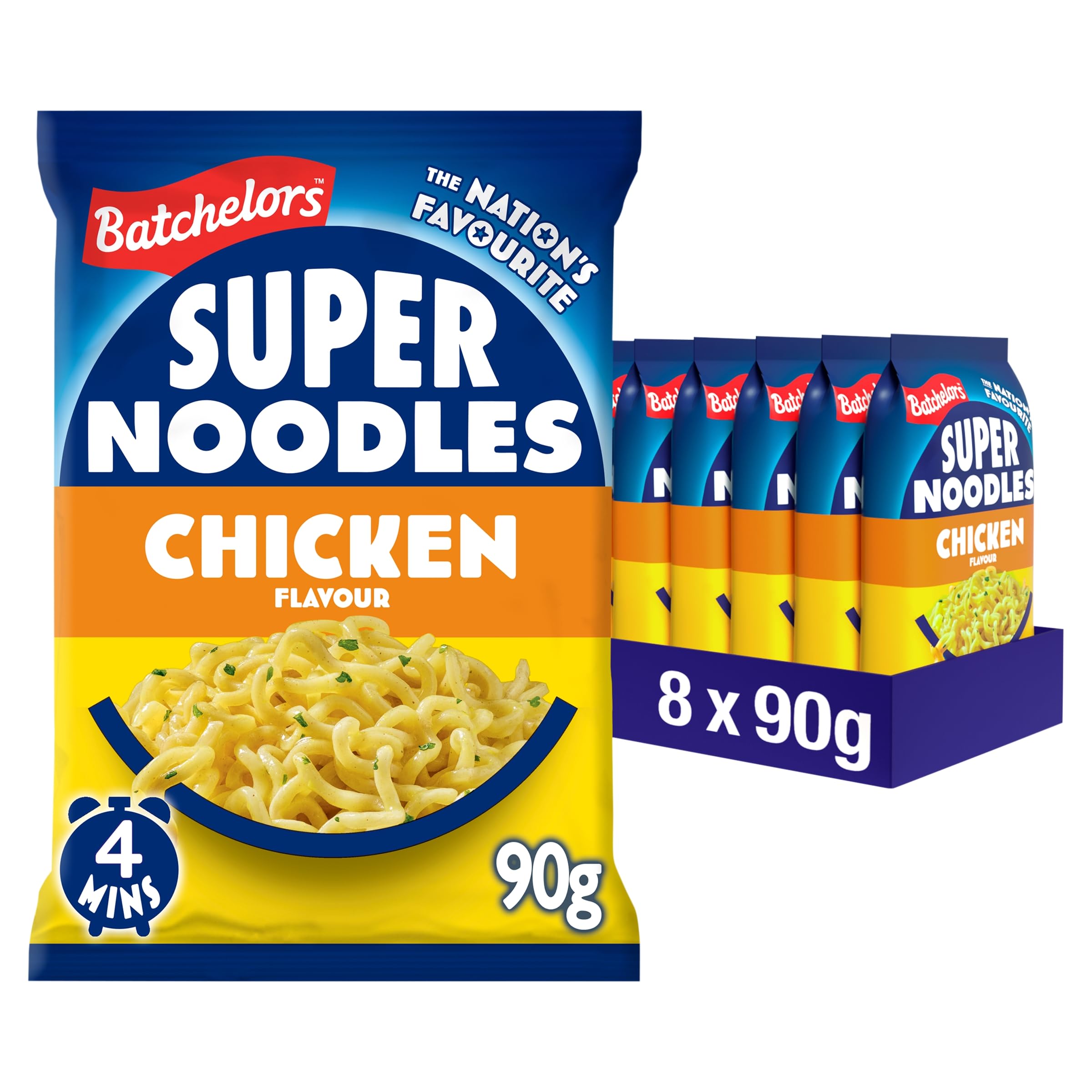 Batchelors Super Noodles Tasty Chicken Flavour, 90 g (8-Pack) | Quick & Convenie