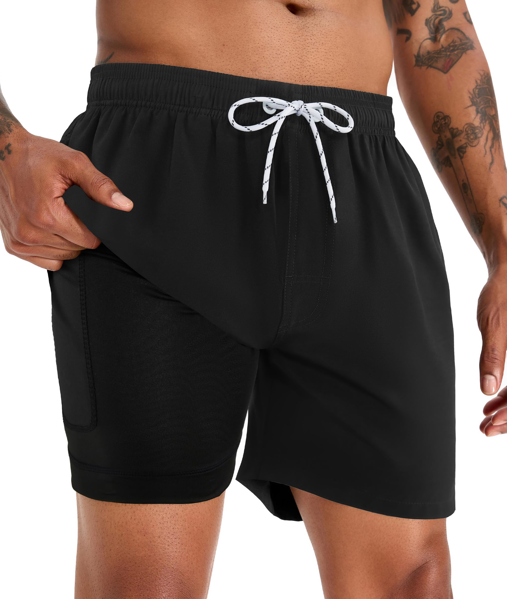 APTRO Men's Swimming Trunks Short Quick-Drying 2 in 1 Swimming Shorts