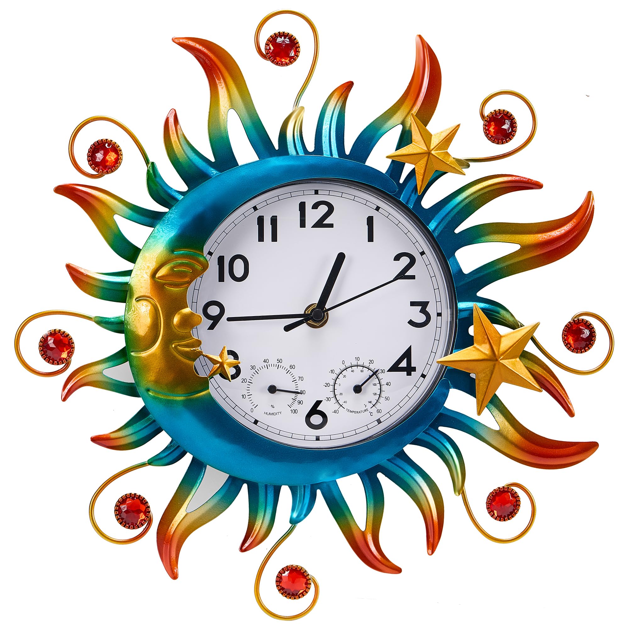 HL3NIGIM Sun and Moon Outdoor Clocks for Patio Waterproof, Outdoor Wall Clock Th