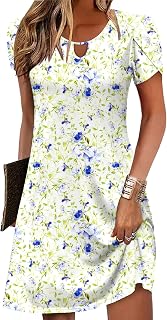Zeagoo Women Casual Summer A-Line Pocket Floral Short Sleeve Mini Dress