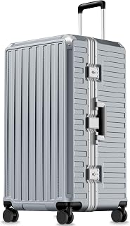 LUGGEX 30 Inch Zipperless Large Checked Suitcase, Silver Grey