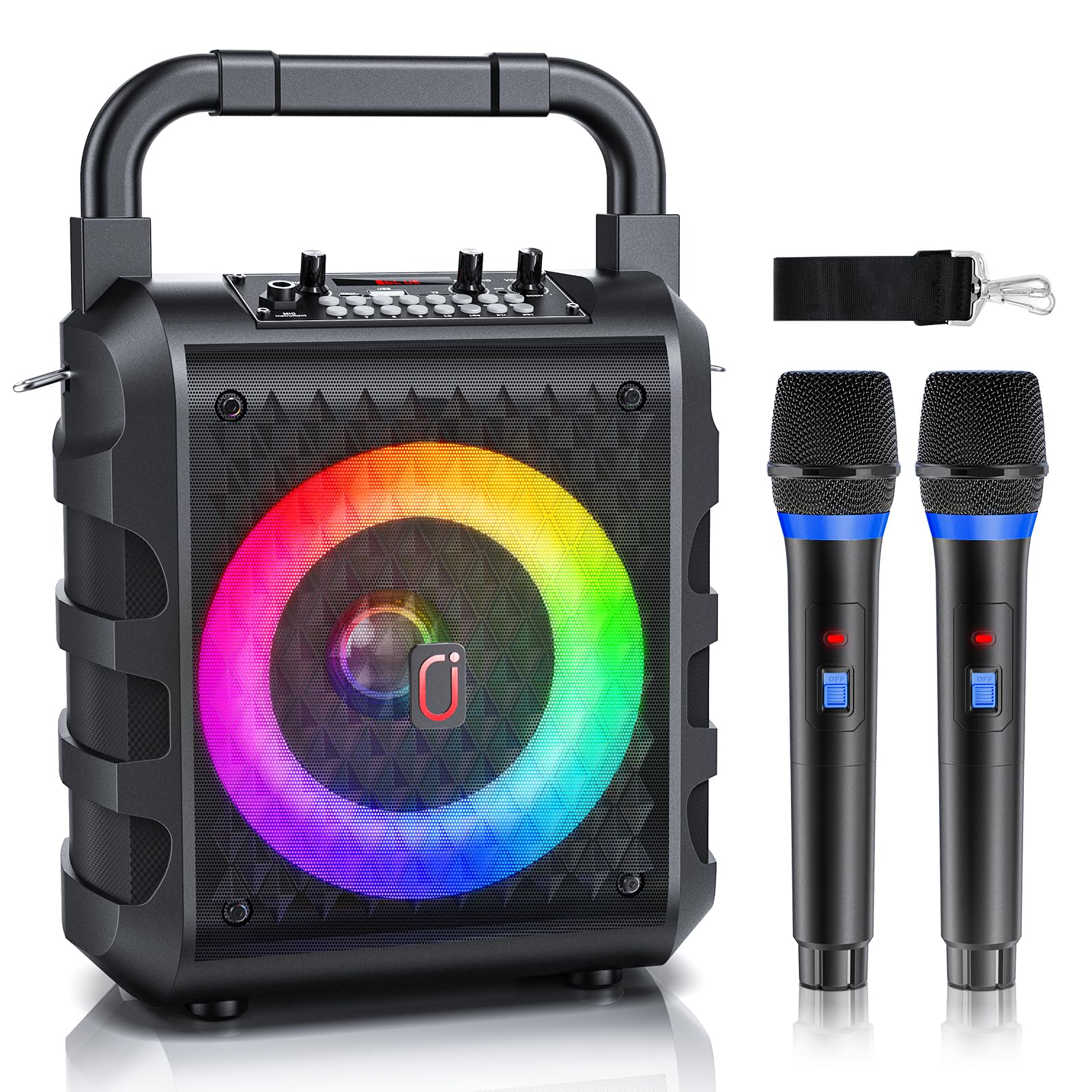 Karaoke Machine with 2 Wireless Microphones,20W 6.5" Subwoofer Portable 5.3 Blue