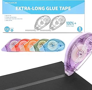 DEYUANCH Upgrade 3X Longer Glue Tape, 5-Pack Total 109 Yards, Photo-Safe Acid-Free Double Sided Tape for Crafts, Scrapbook and Junk Journal Supplies (0.31 in × 65.62 ft, Multicolor)