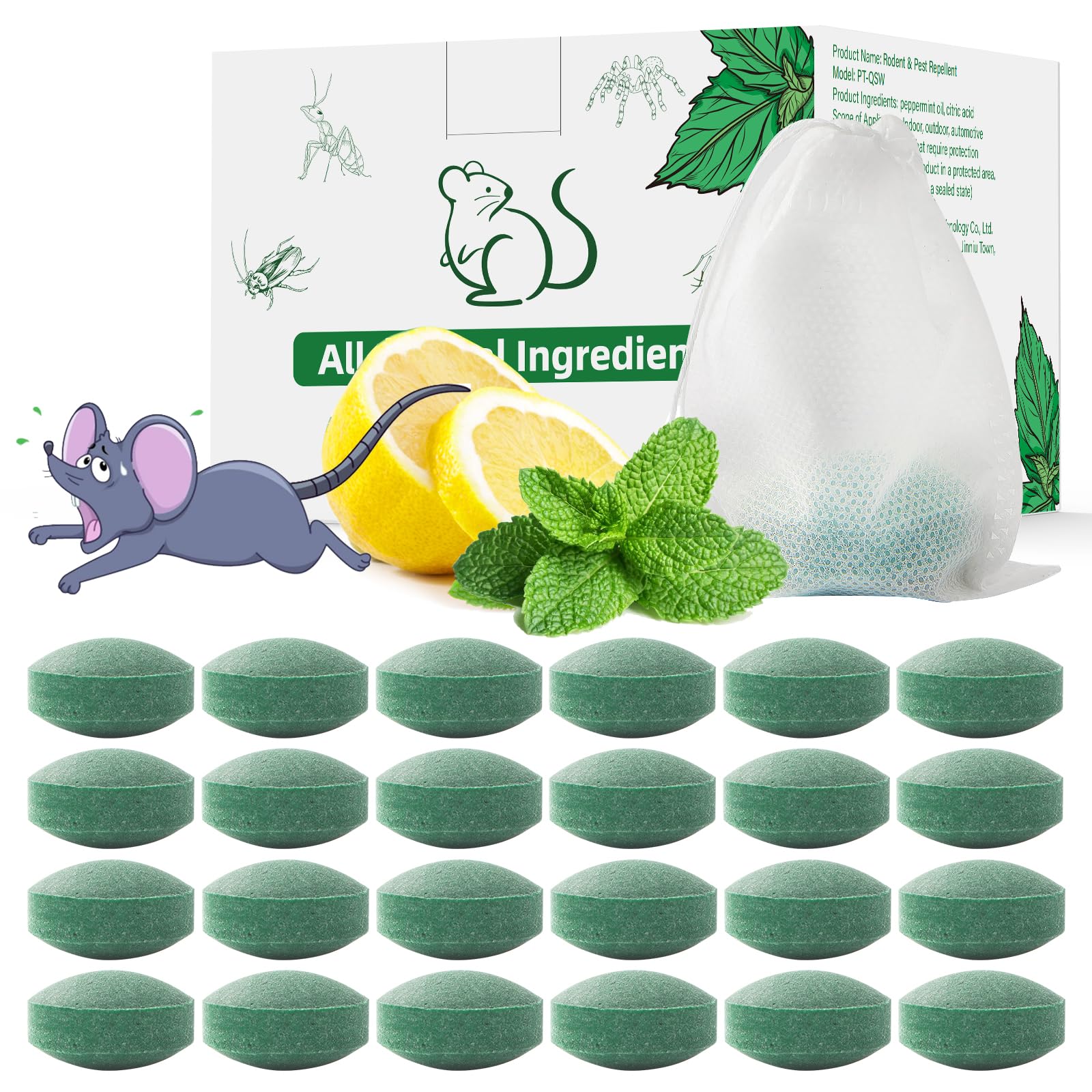 Pest Rodent Repellent, 24 Pack Peppermint Oil Repellent for Mouse Rats Spider Ro